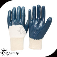 SRSAFETY El mejor forro de jersey de nitrilo guantes de 3/4 recubiertos, muñeca de punto libre muestras de nuevos productos